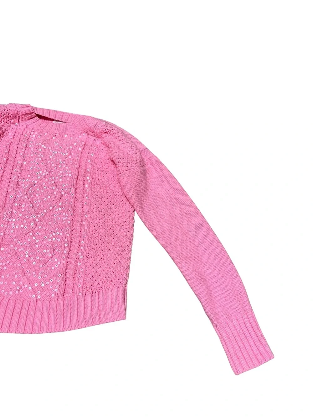 Justice Crewneck Sweater Light Pink Cableknit Sequins 10